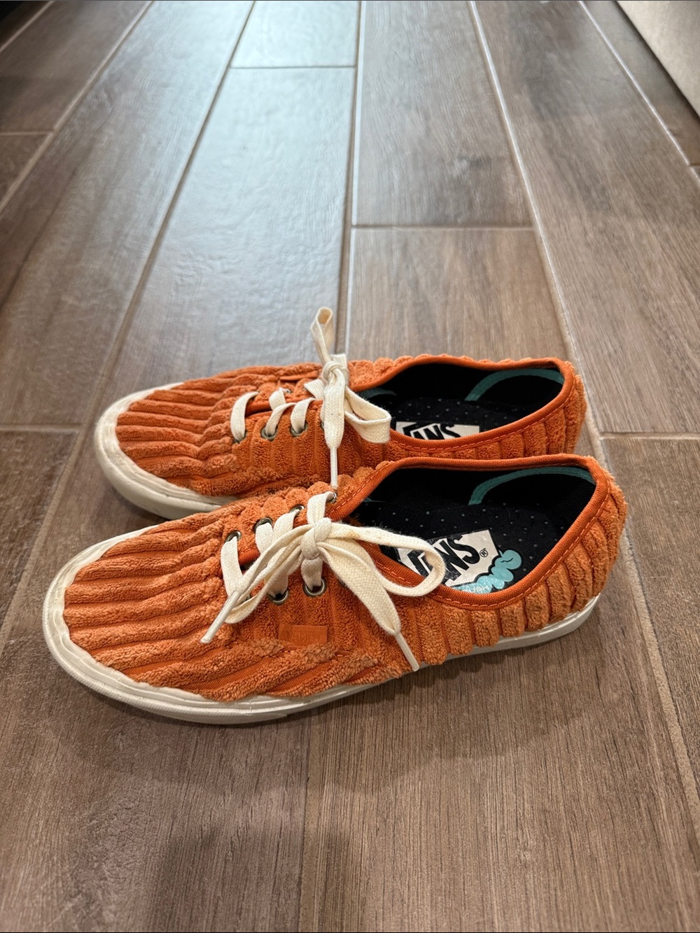 Vans Orange Corduroy Low-Top Sneakers with Cream Laces
